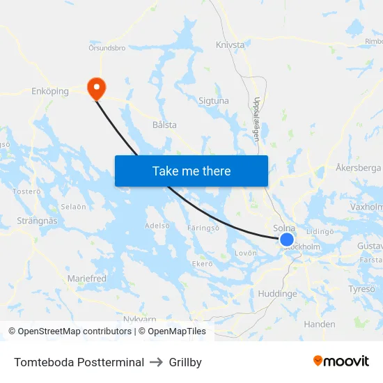 Tomteboda Postterminal to Grillby map