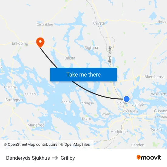 Danderyds Sjukhus to Grillby map