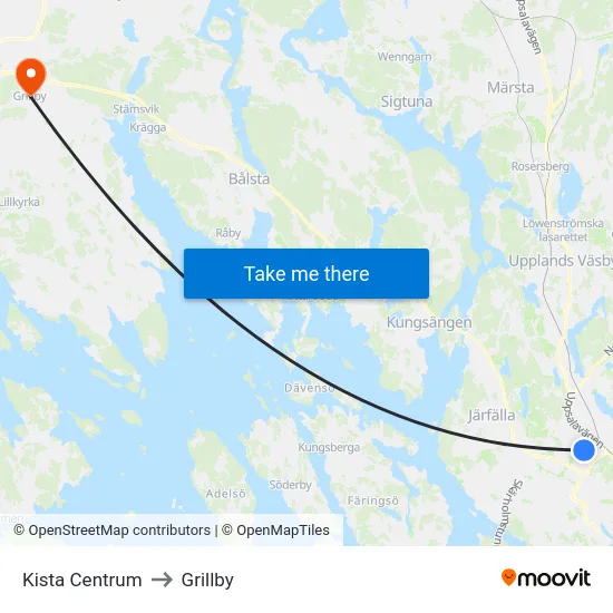 Kista Centrum to Grillby map
