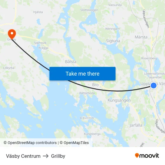 Väsby Centrum to Grillby map