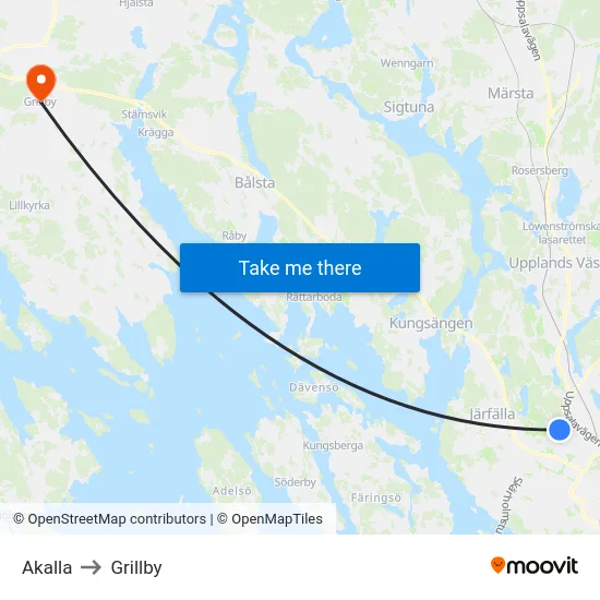Akalla to Grillby map