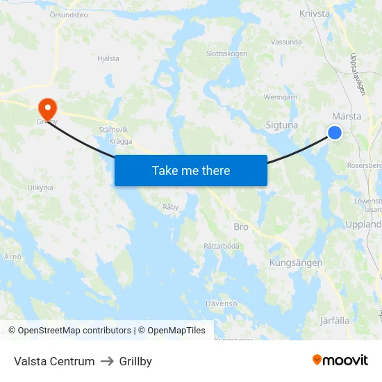 Valsta Centrum to Grillby map