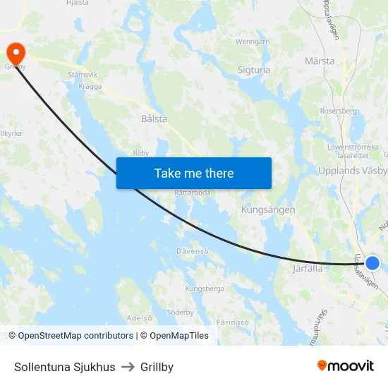 Sollentuna Sjukhus to Grillby map