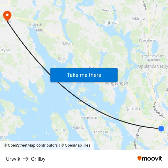 Ursvik to Grillby map