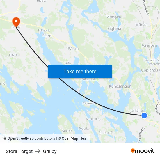 Stora Torget to Grillby map