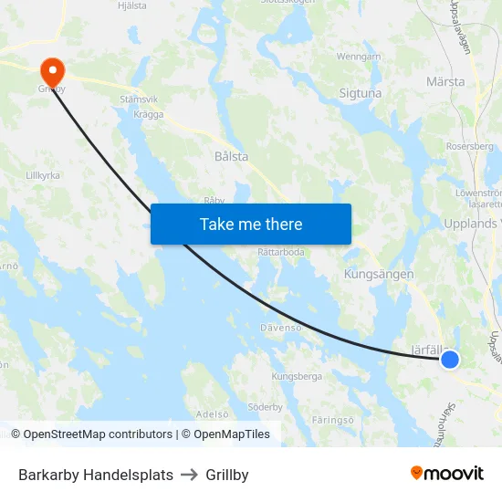 Barkarby Handelsplats to Grillby map