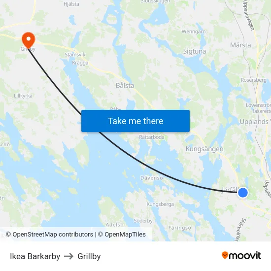 Ikea Barkarby to Grillby map
