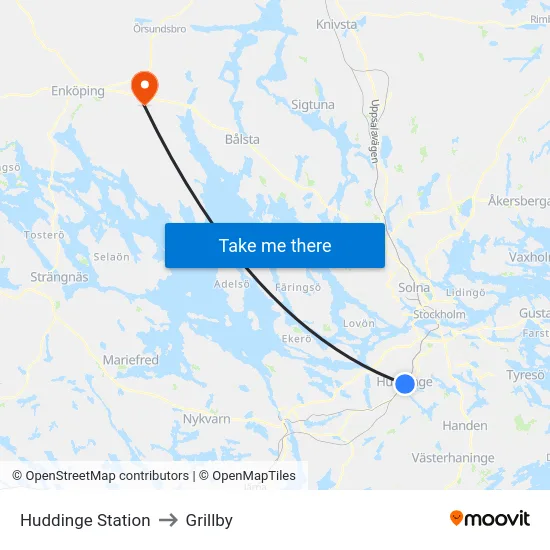 Huddinge Station to Grillby map