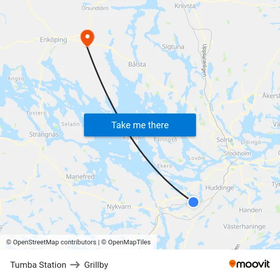 Tumba Station to Grillby map