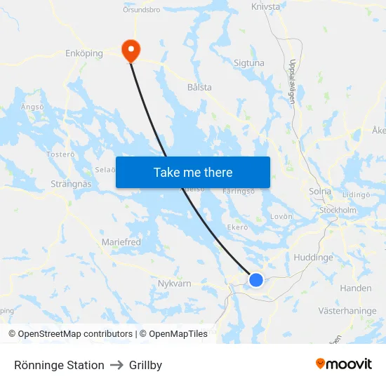 Rönninge Station to Grillby map