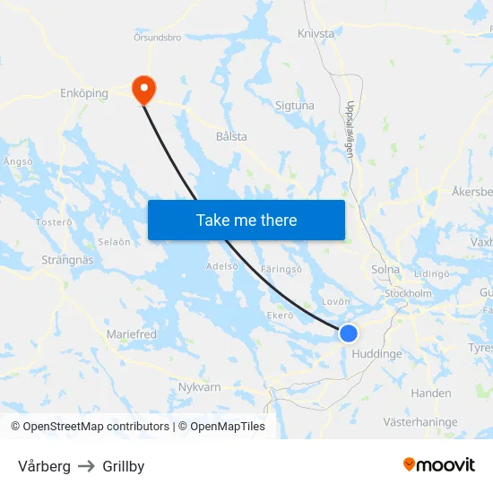 Vårberg to Grillby map