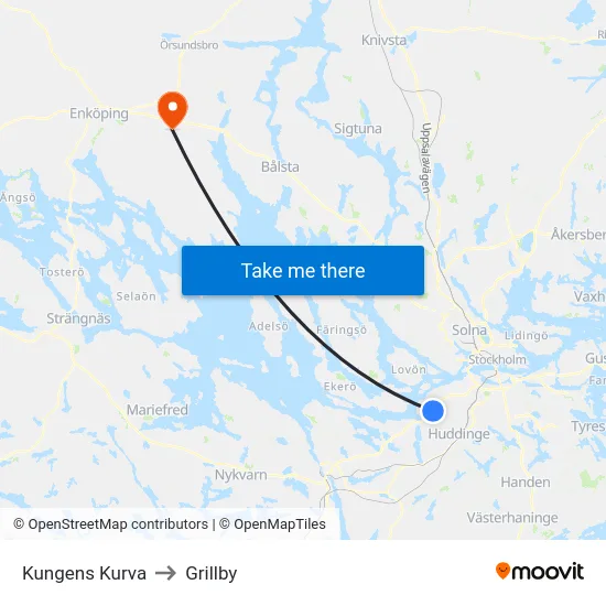 Kungens Kurva to Grillby map