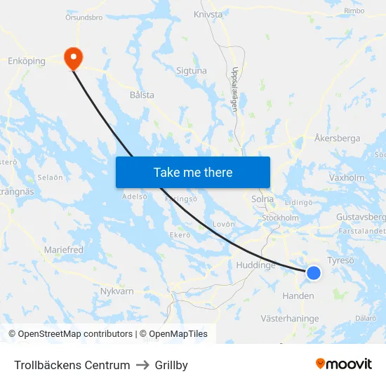 Trollbäckens Centrum to Grillby map