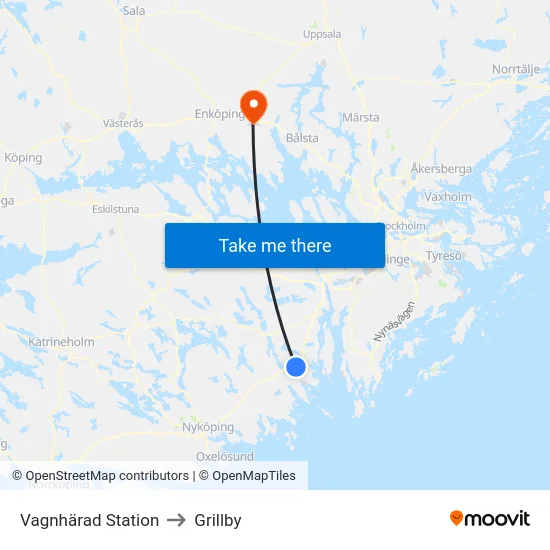 Vagnhärad Station to Grillby map