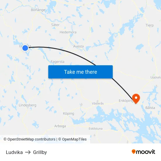 Ludvika to Grillby map