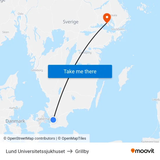 Lund Universitetssjukhuset to Grillby map