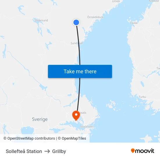 Sollefteå Station to Grillby map