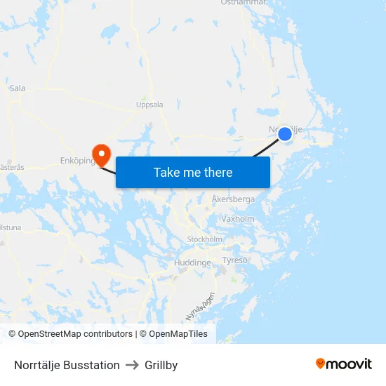Norrtälje Busstation to Grillby map