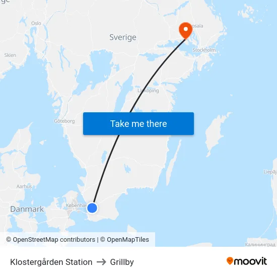 Klostergården Station to Grillby map