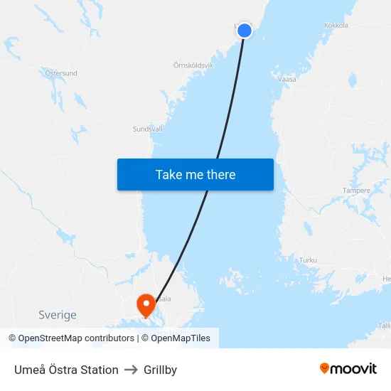 Umeå Östra Station to Grillby map