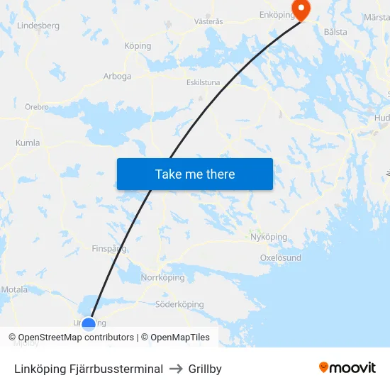 Linköping Fjärrbussterminal to Grillby map