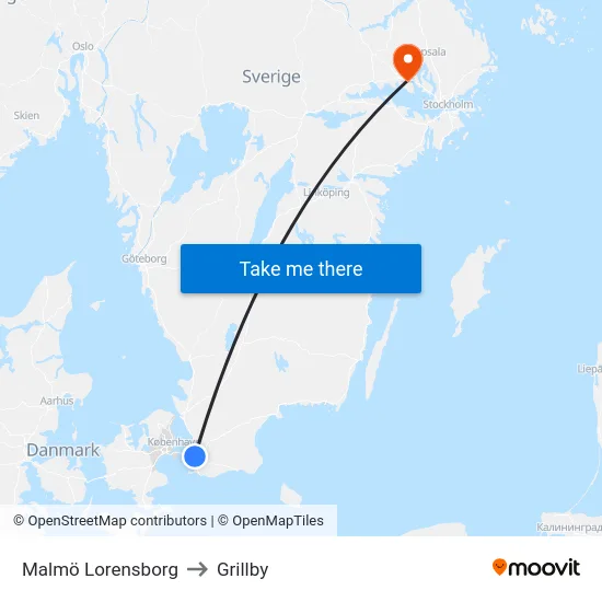 Malmö Lorensborg to Grillby map