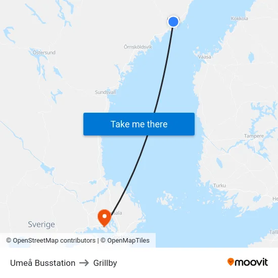 Umeå Busstation to Grillby map