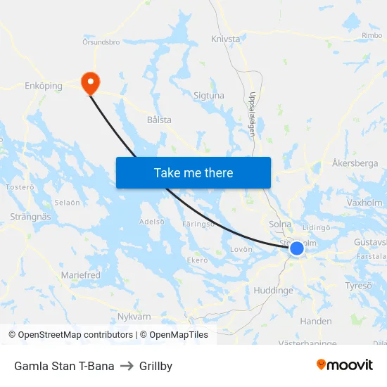Gamla Stan T-Bana to Grillby map