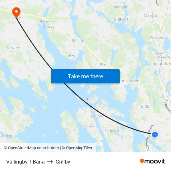 Vällingby T-Bana to Grillby map
