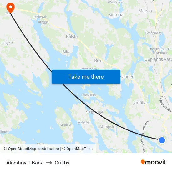 Åkeshov T-Bana to Grillby map