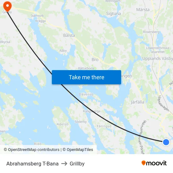 Abrahamsberg T-Bana to Grillby map