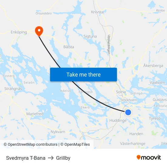 Svedmyra T-Bana to Grillby map