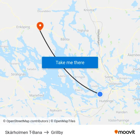 Skärholmen T-Bana to Grillby map