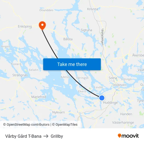 Vårby Gård T-Bana to Grillby map