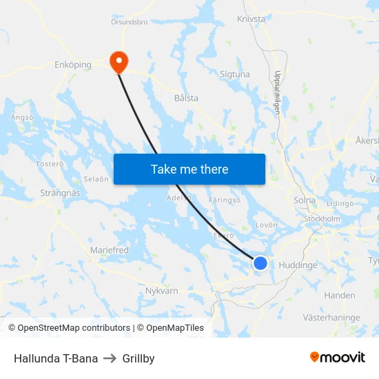 Hallunda T-Bana to Grillby map