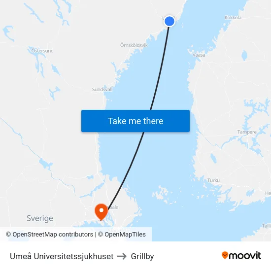 Umeå Universitetssjukhuset to Grillby map
