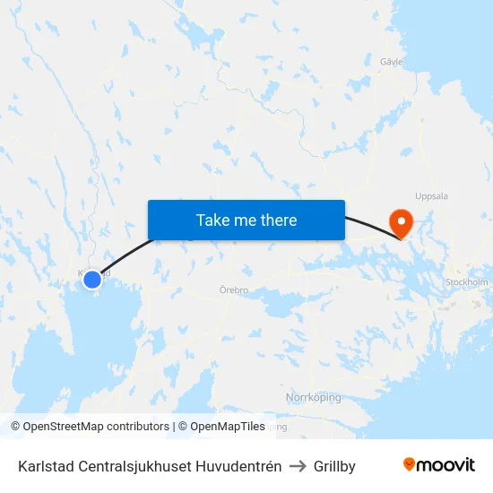 Karlstad Centralsjukhuset Huvudentrén to Grillby map