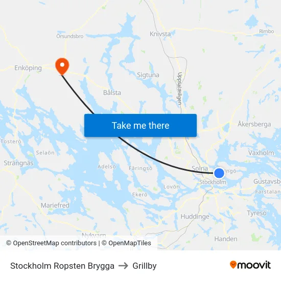 Stockholm Ropsten Brygga to Grillby map
