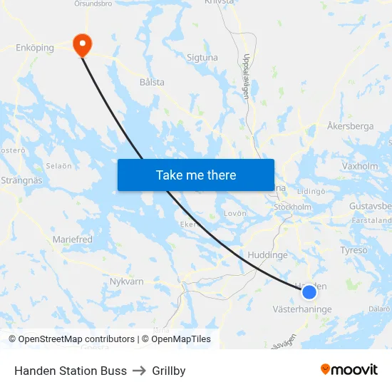 Handen Station Buss to Grillby map