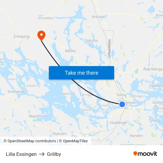 Lilla Essingen to Grillby map