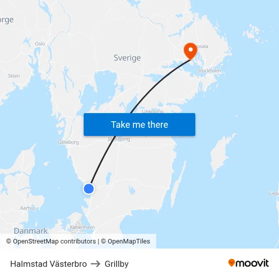 Halmstad Västerbro to Grillby map
