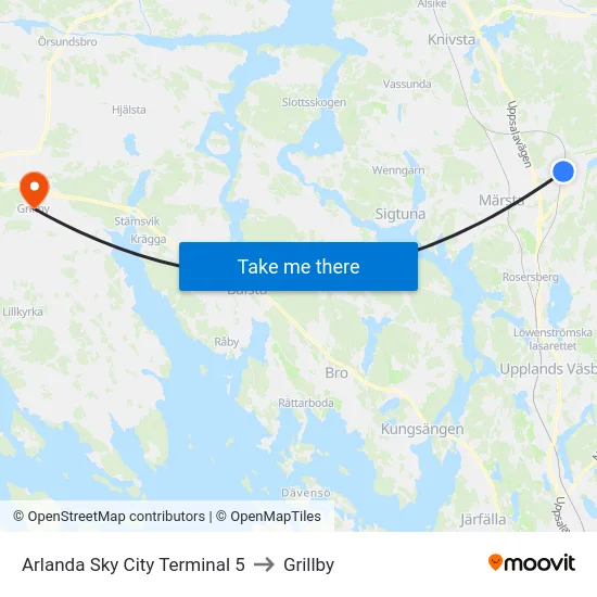 Arlanda Sky City Terminal 5 to Grillby map