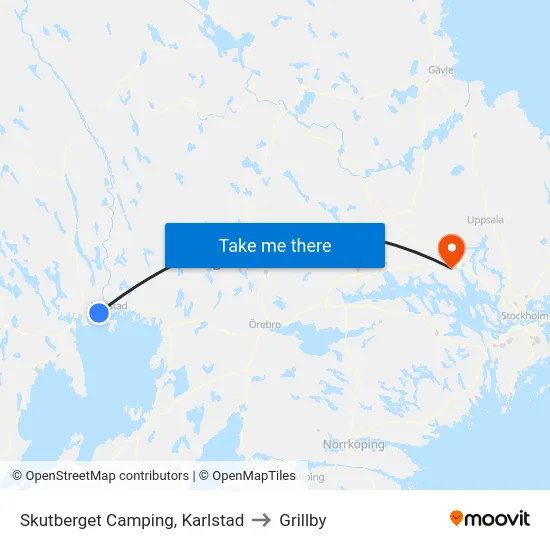 Skutberget Camping, Karlstad to Grillby map