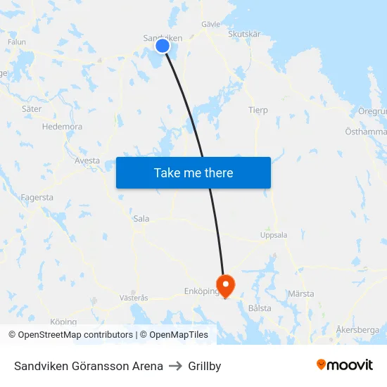 Sandviken Göransson Arena to Grillby map