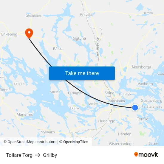 Tollare Torg to Grillby map
