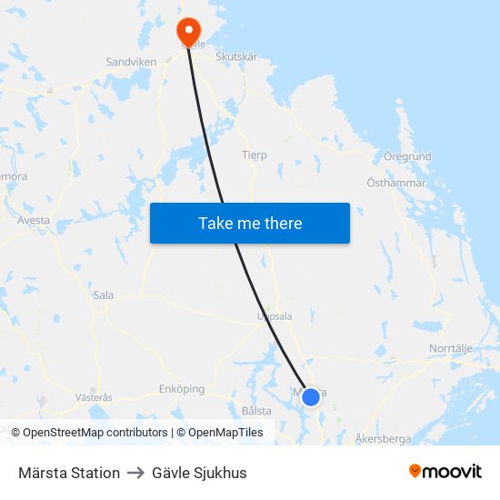 Märsta Station to Gävle Sjukhus map