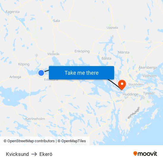 Kvicksund to Ekerö map