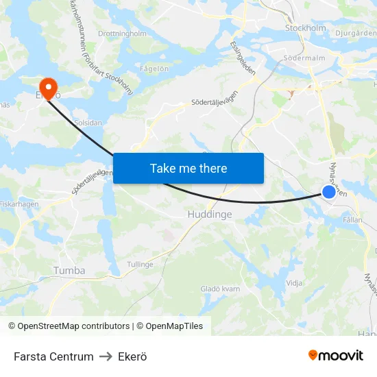 Farsta Centrum to Ekerö map