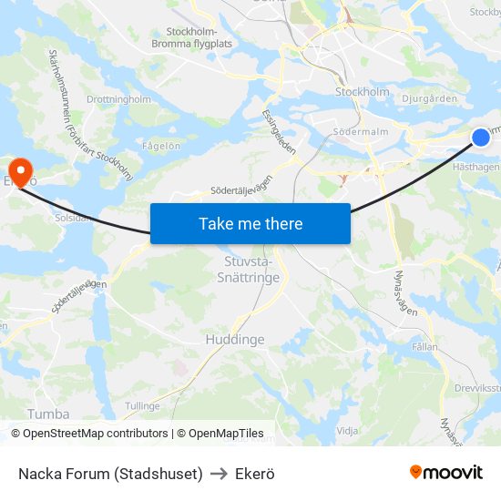 Nacka Forum (Stadshuset) to Ekerö map