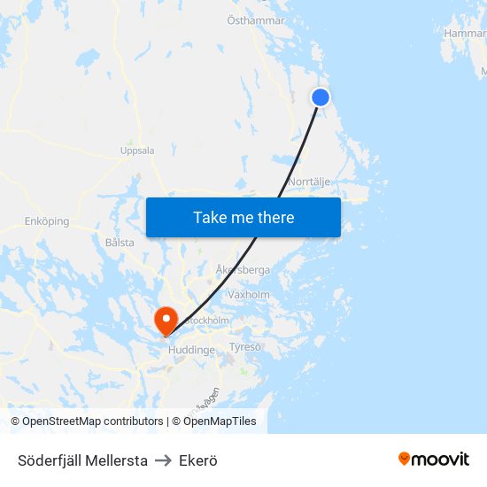 Söderfjäll Mellersta to Ekerö map